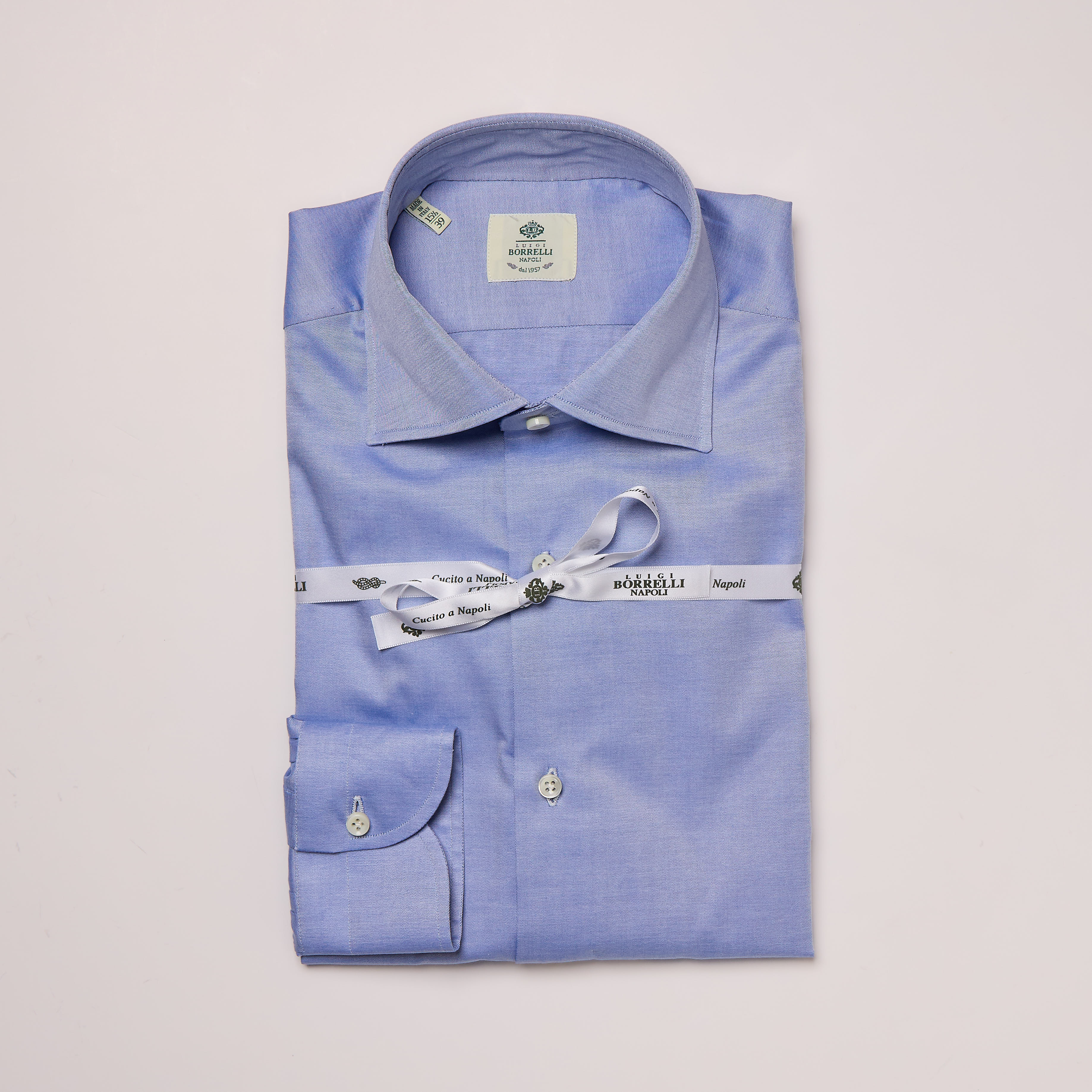 【極美品】LUIGI BORRELLI／リネンカッタウェイシャツ／ブルー／L TWILL SHIRT- LIGHT BLUE - LUIGI BORRELLI - NAPOLI - Luigi Borrelli